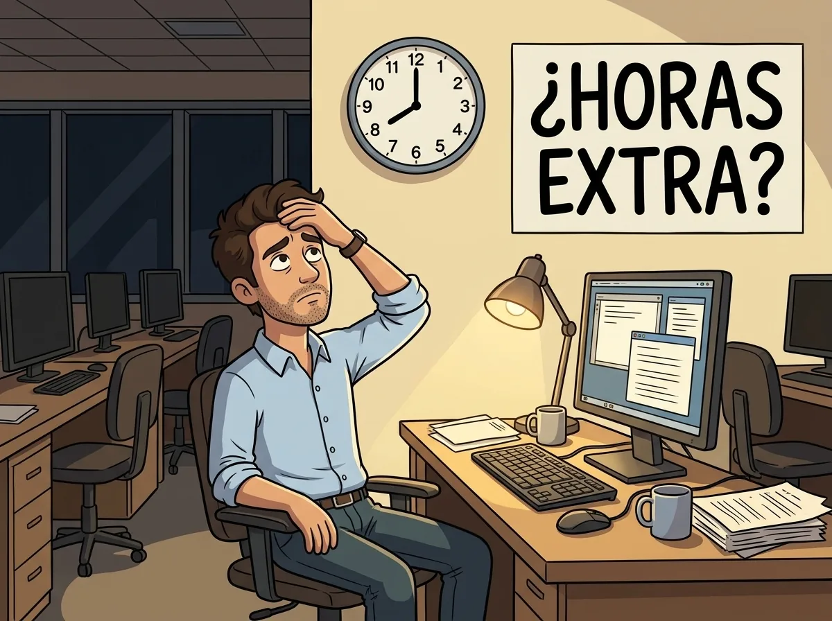 Horas extra obligatorias: trabajador en la oficina fuera de su horario