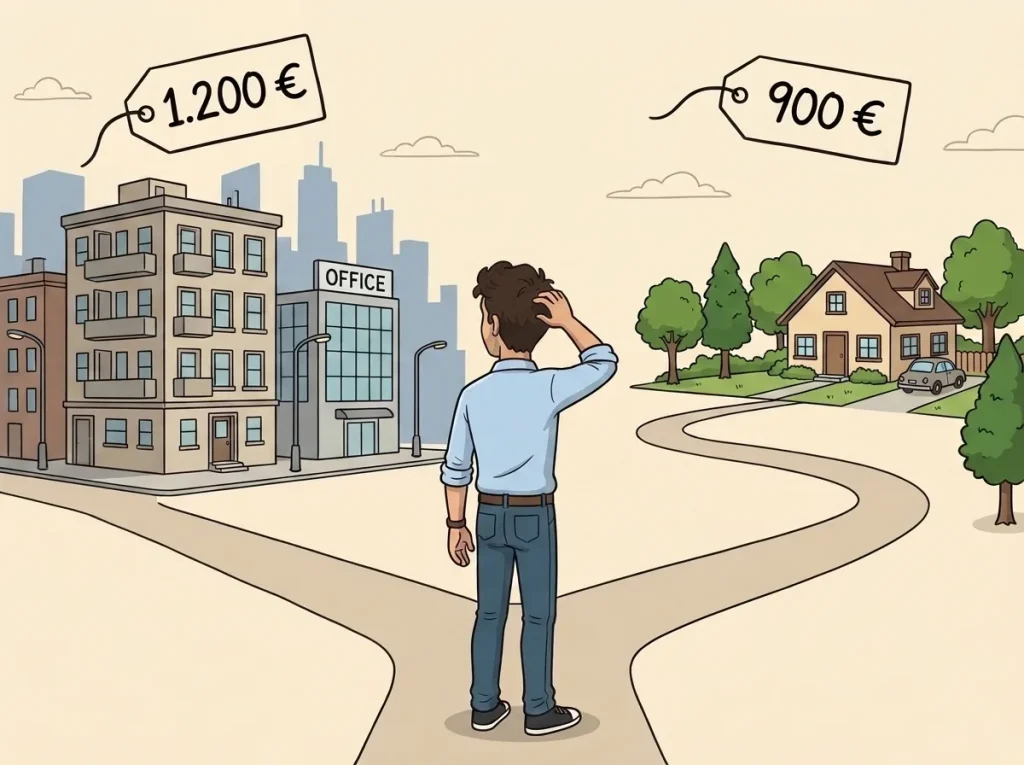 Comparación de vivir lejos del trabajo frente a vivir cerca.